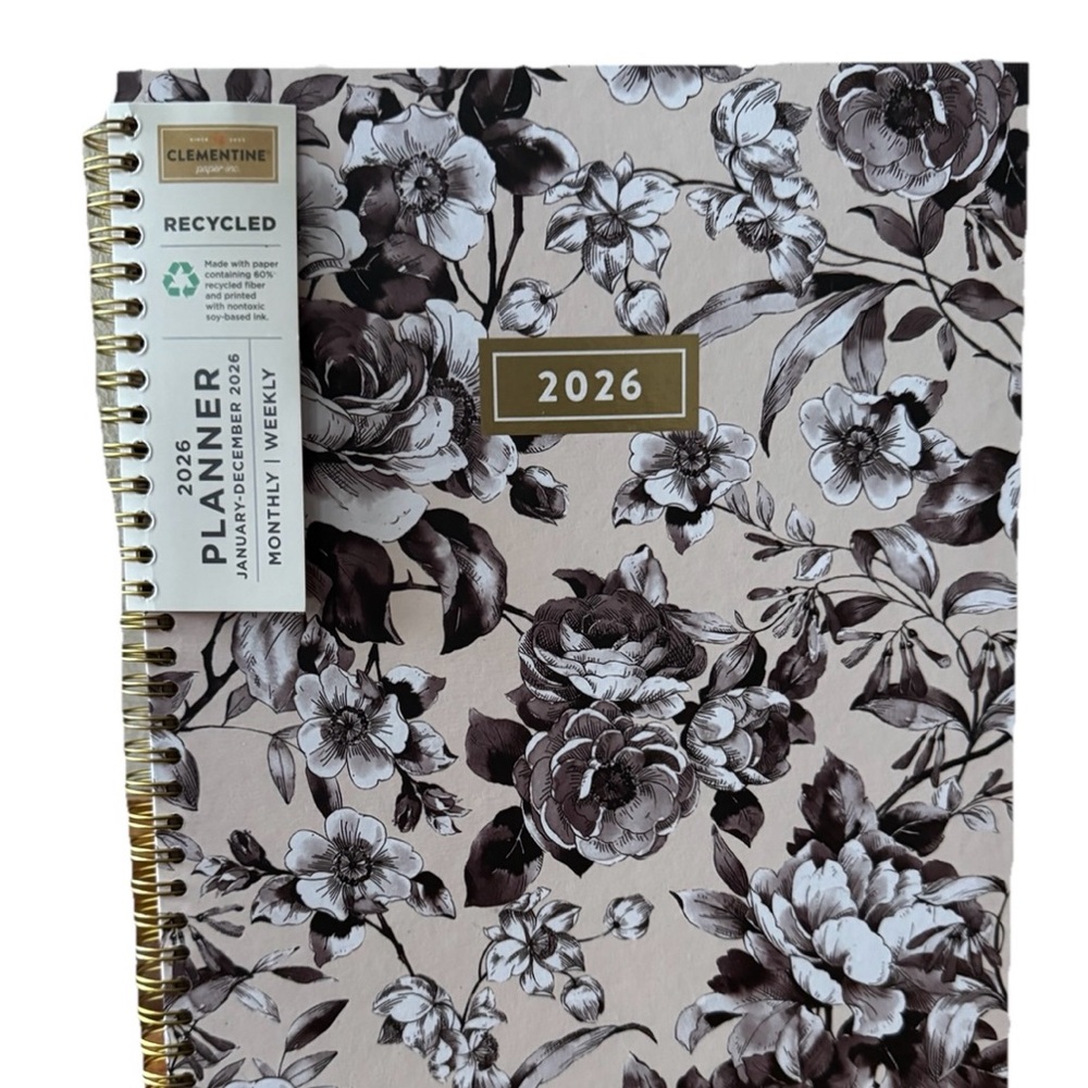 Clementine Paper inc 12-month Large Size Planner Jan- Dec 2026 Hard Tan Floral